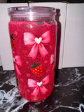 💖🍓 Hot Pink Strawberry and Bows Glitter Tumbler