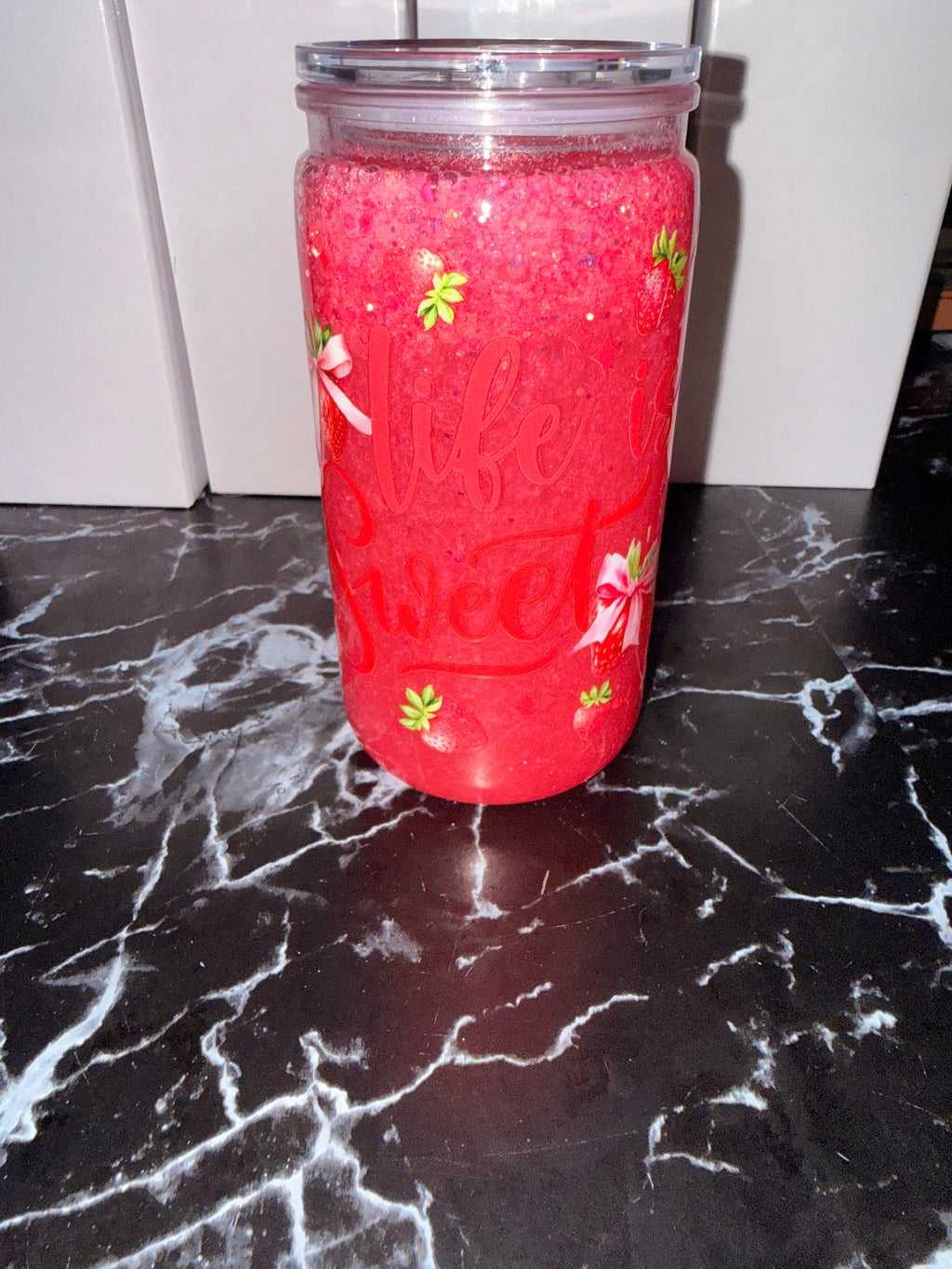 🍓 Hot Pink Life is Sweet glitter tumbler