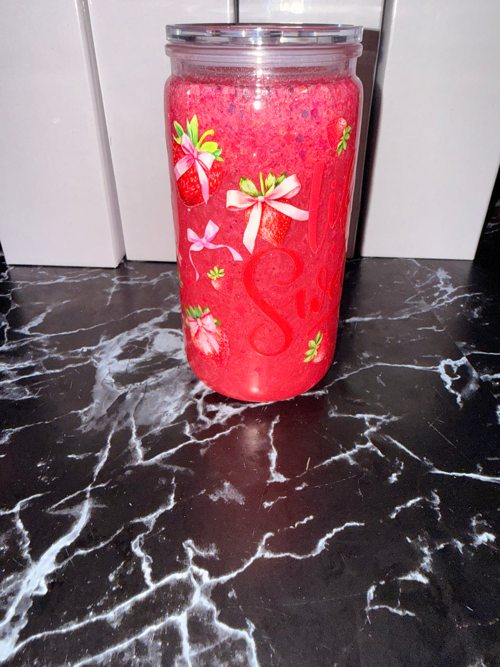 🍓 Hot Pink Life is Sweet glitter tumbler