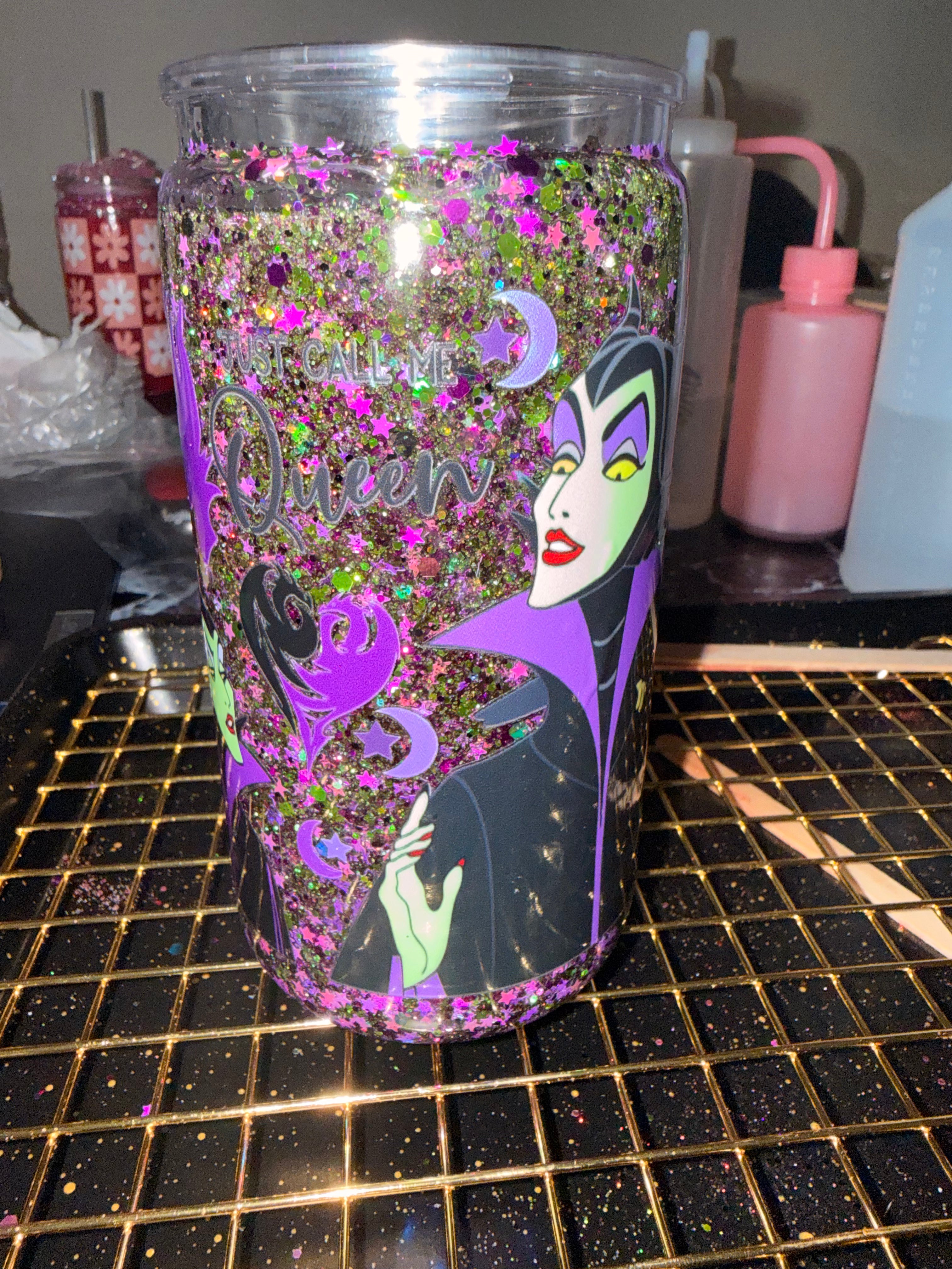 Maleficent Glitter Snowglobe Cup 💜✨
